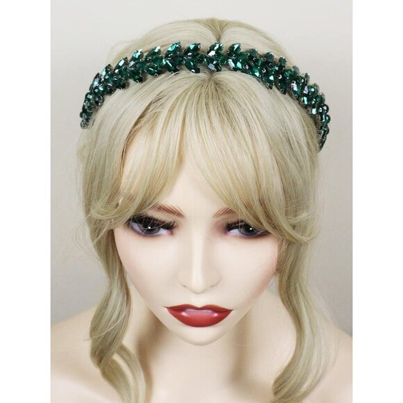 Green Rhinestone Headband Wedding Tiaras for Brides and Women